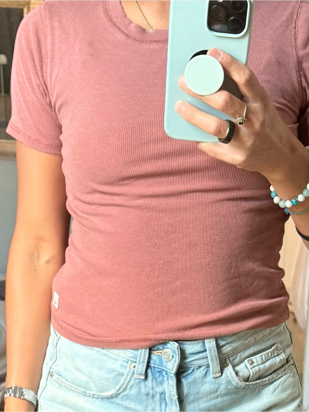 Vuori Ribbed Short-Sleeve Tee in Dusty Rose
